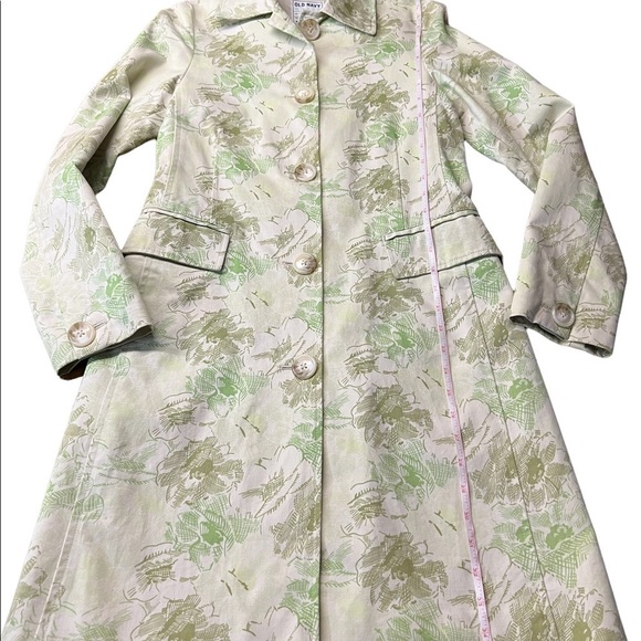 OLD NAVY WOMENS GREEN& TAN FLORAL PATTERN FITTED TRENCH COAT SIZE XS - Picture 7 of 12